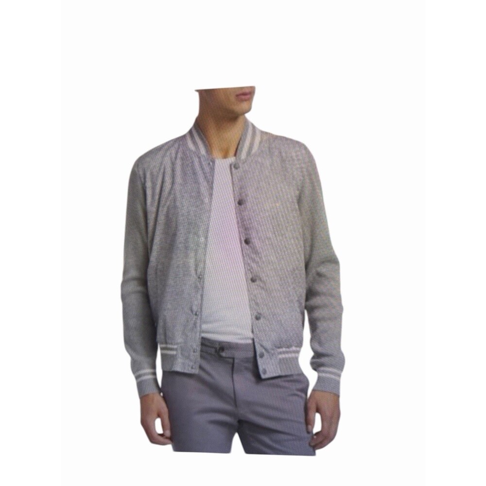 Saks Fifth Avenue Modern Men's XL Mixed Media Baseball Bomber Jacket in Grey